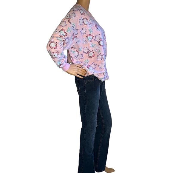 Vintage 80s 90s Pink Geometric Floral Sweatshirt Size Small - Picture 3 of 7